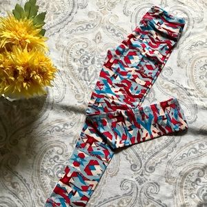 LuLaRoe Red White & Blue Print Kids Leggings, S/M